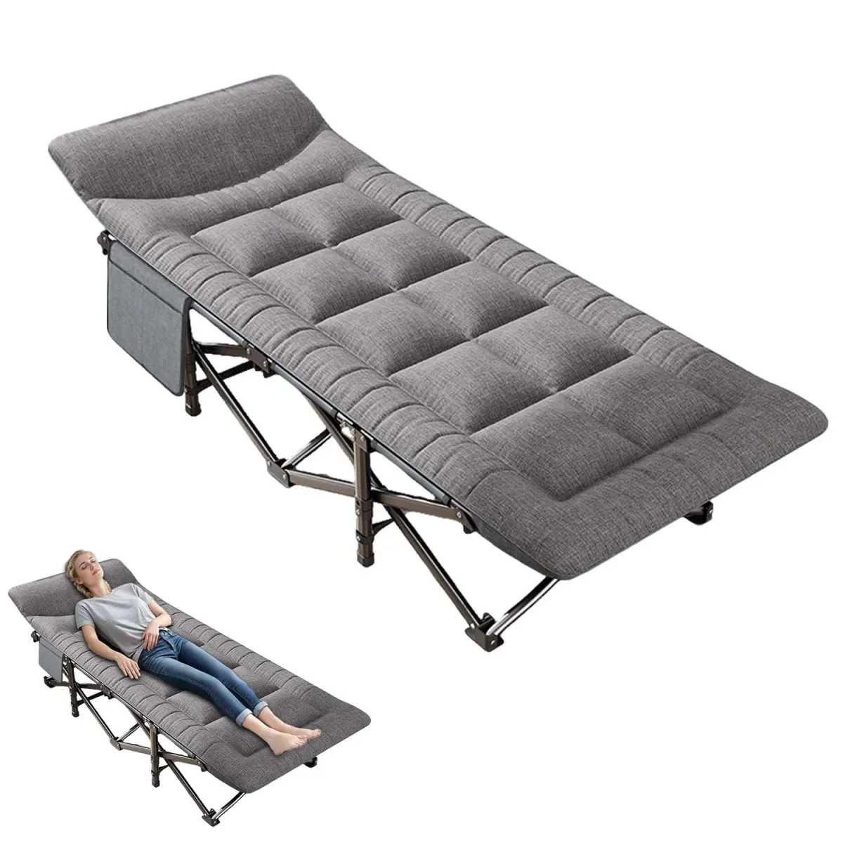 Chaise longue pliante grise d'extérieur