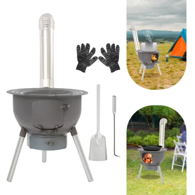 Poêle à bois de camping portable noir